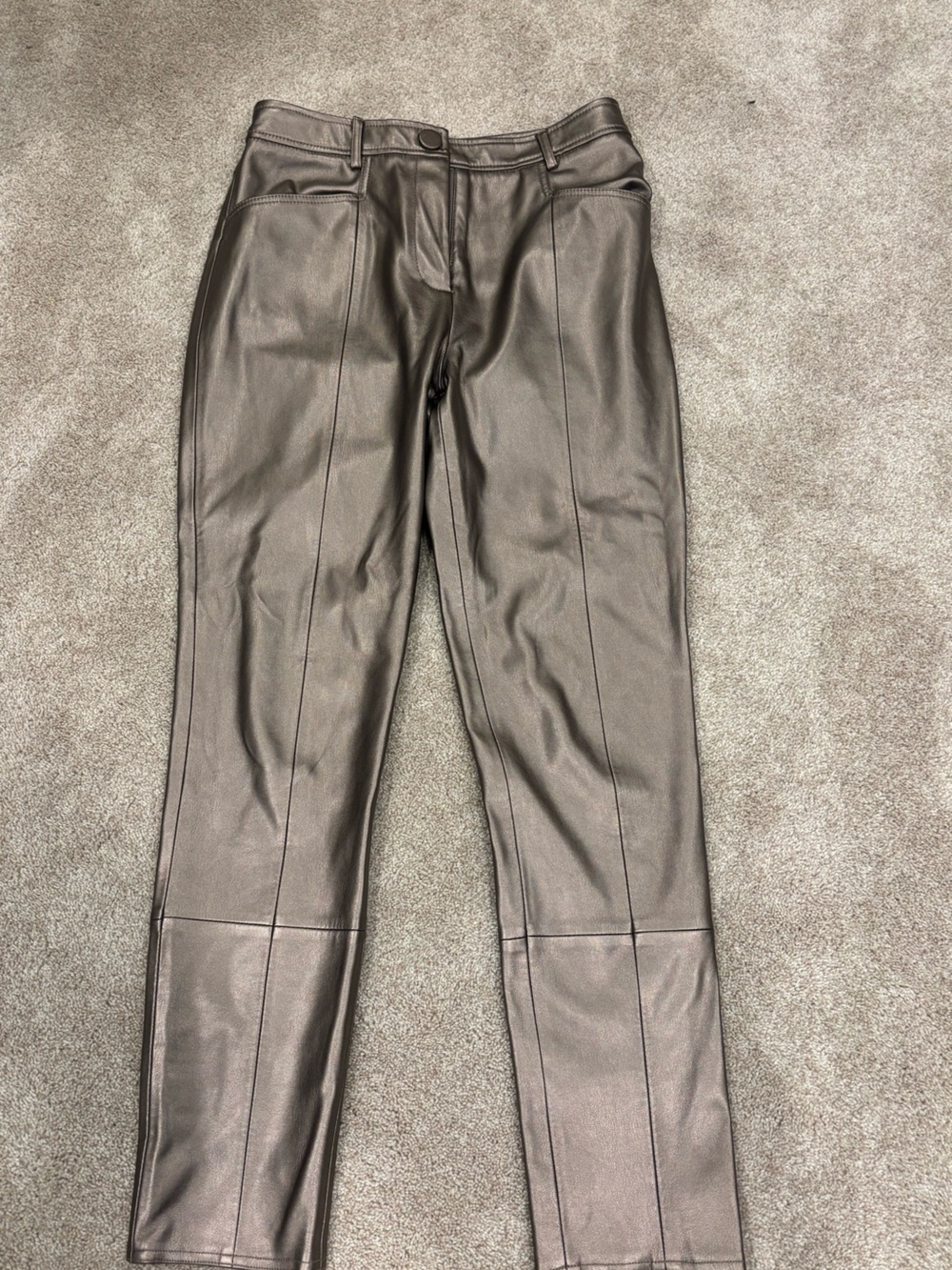 Milly Metallic Bronze Cropped Leather Pants